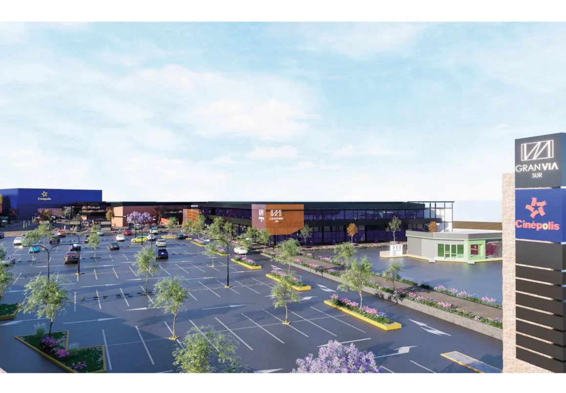 Así se vería Gran Vía Sur desde el estacionamiento, sobre la carretera Morelia–Jiquilpan. Render oficial del proyecto.